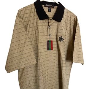 Anheuser-Busch NWT Polo Golf Shirt Mens Sz L Tan Black Striped Embroidered Logo